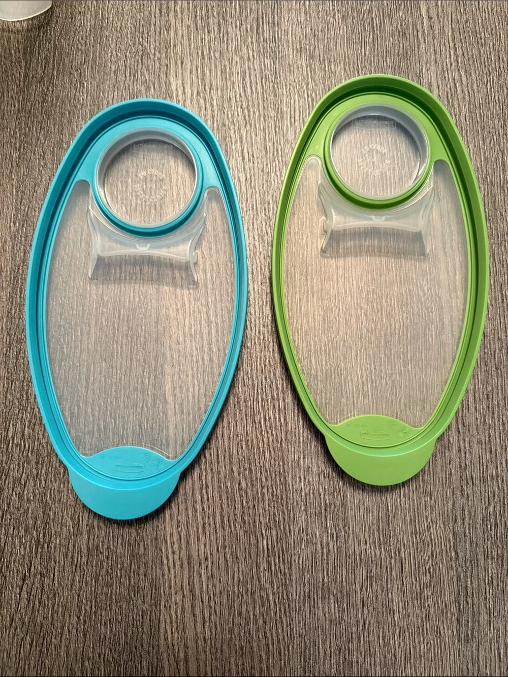 Rubbermaid Clear Dry Food Canisters with Green and Blue Flip Lids